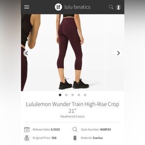 lululemon athletica Wunder Train High-Rise Crop 21" in Heathered Cassis